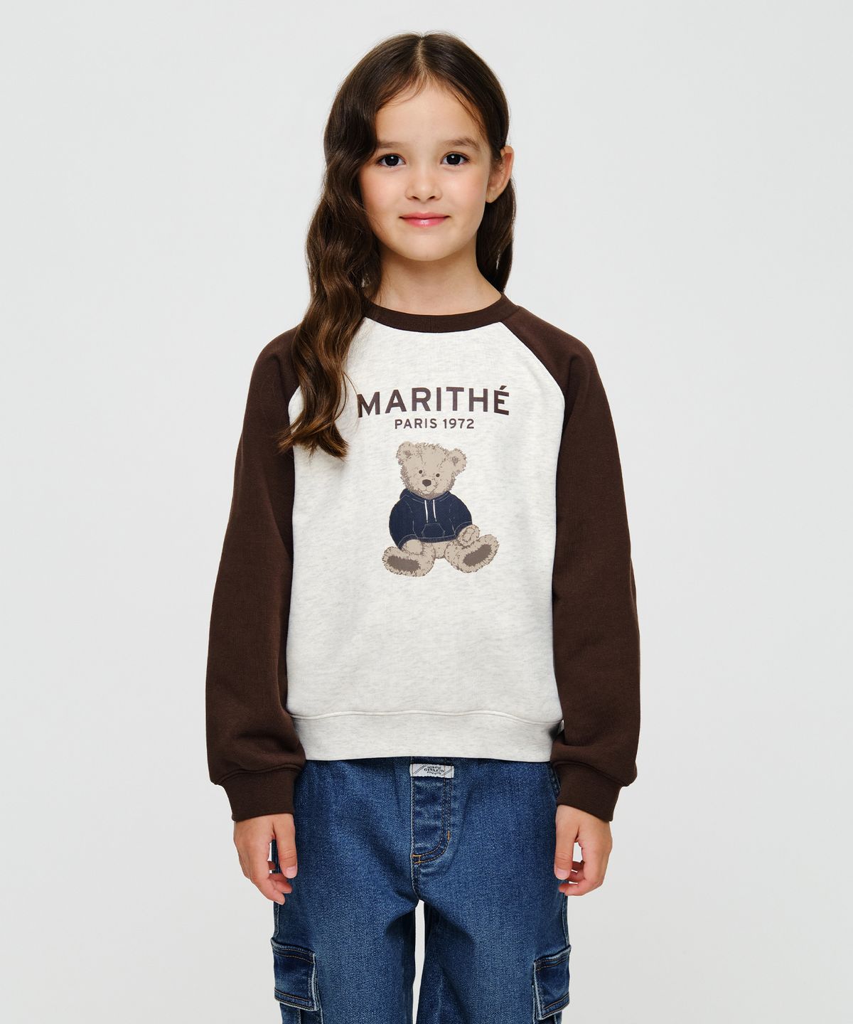 마리떼 키즈(MARITHÉ KIDS) KIDS RAGLAN BEAR GRAPHIC SWEATSHIRT brown