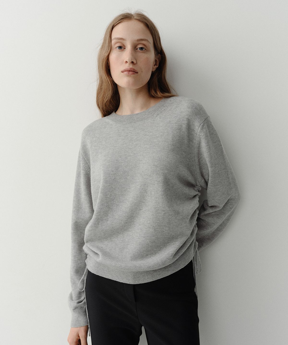 이아(EAAH) CASHMERE STRING KNIT TOP (GREY)