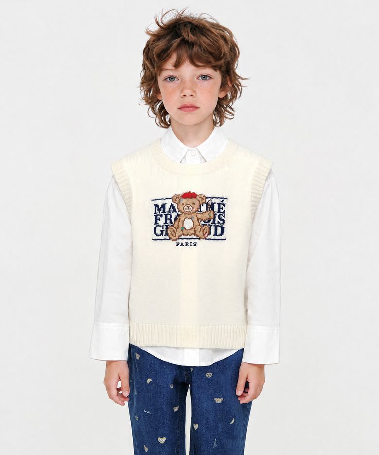 KIDS BEAR CLASSIC LOGO KNIT VEST cream