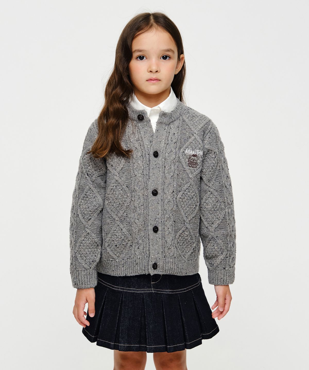 마리떼 키즈(MARITHÉ KIDS) KIDS TEXTURED CABLE KNIT CARDIGAN heather gray
