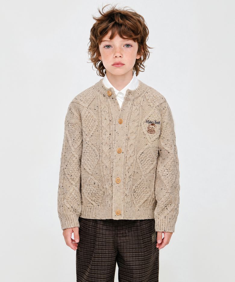 KIDS TEXTURED CABLE KNIT CARDIGAN beige