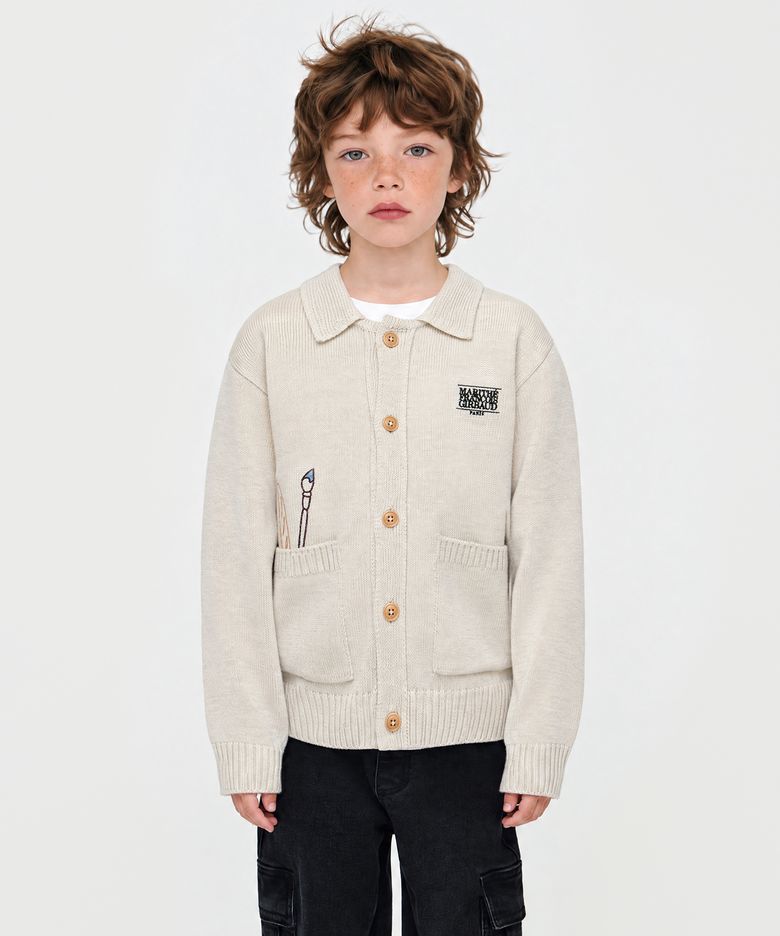 KIDS CLASSIC LOGO KNIT CARDIGAN cream