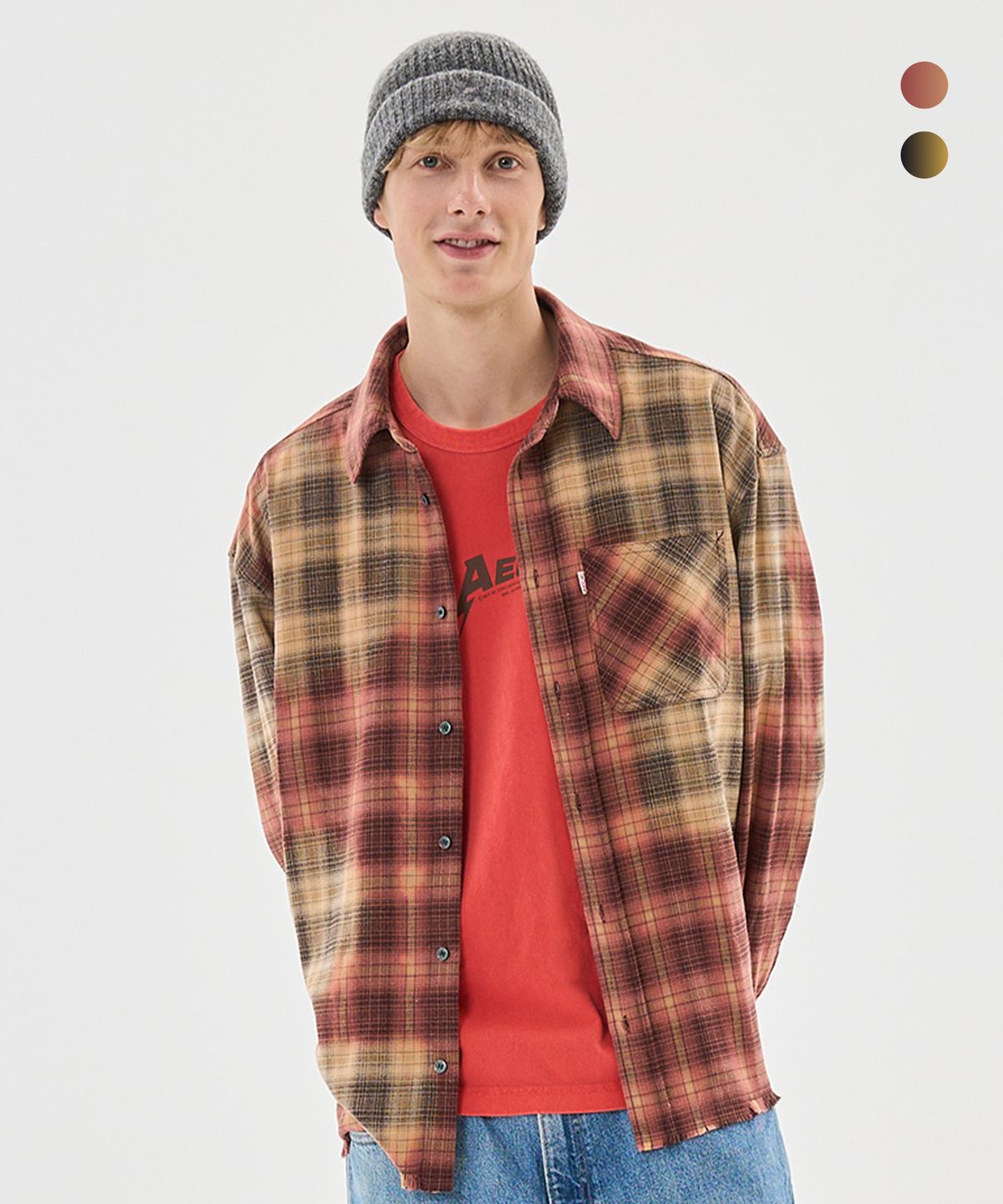 에이카화이트(AECA) FADED WASHING CASUAL CHECK SHIRTS (2color)