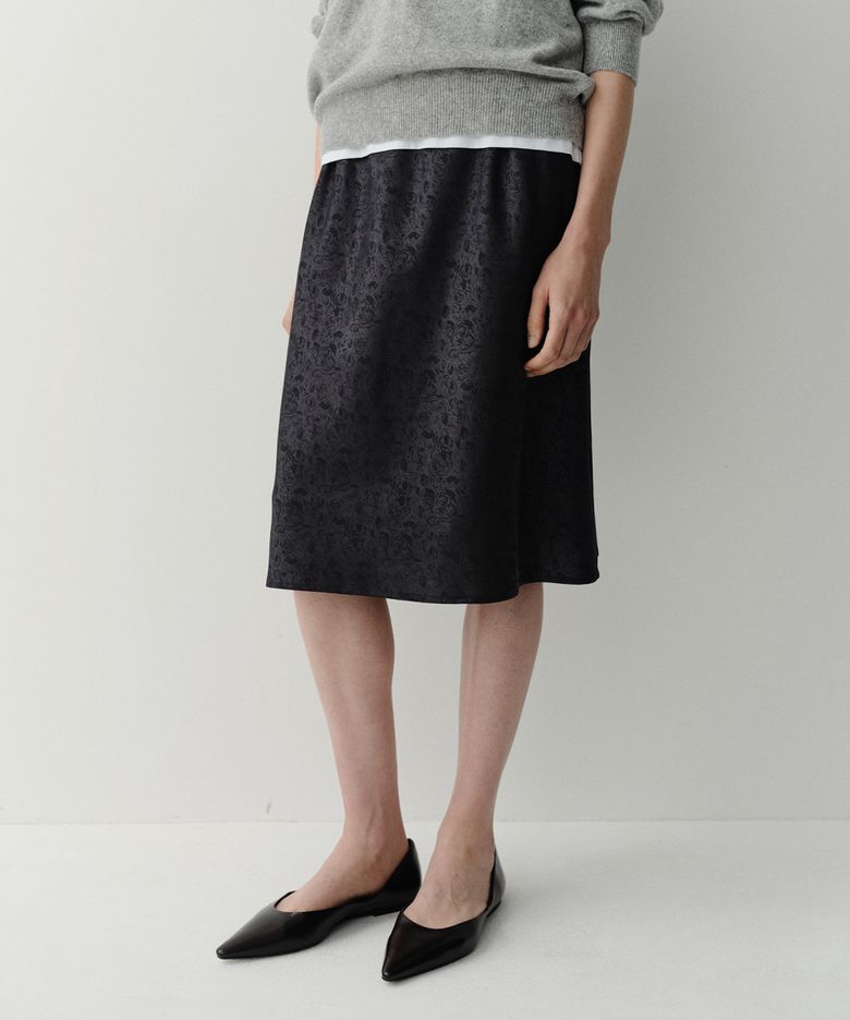 JACQUARD BANDING MIDI SKIRT (BLACK)