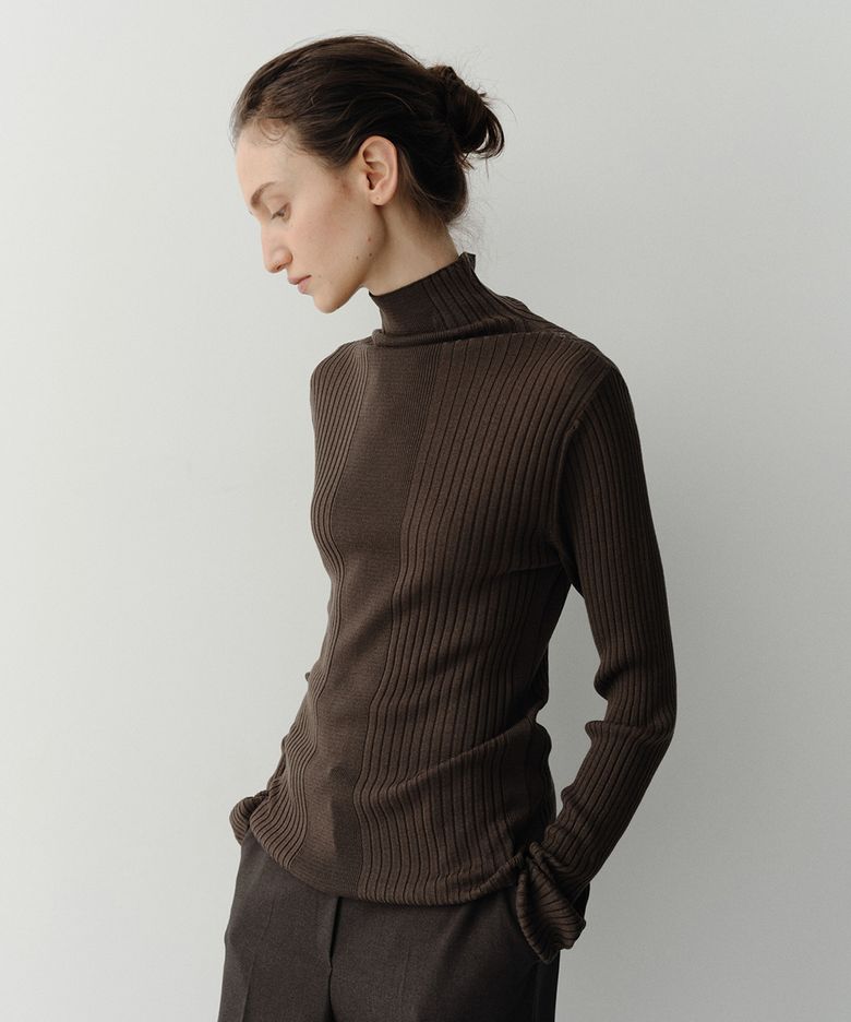 WOOL SILK RIB KNIT TOP (BROWN)