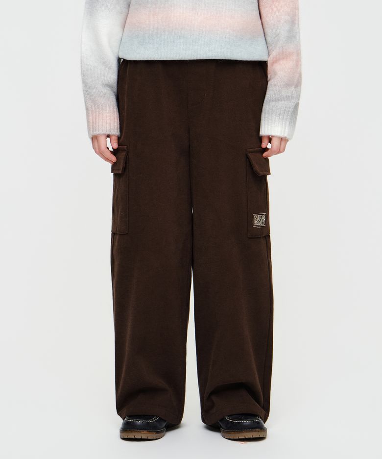 KIDS CARGO WIDE PANTS (BRUSHED) dark brown