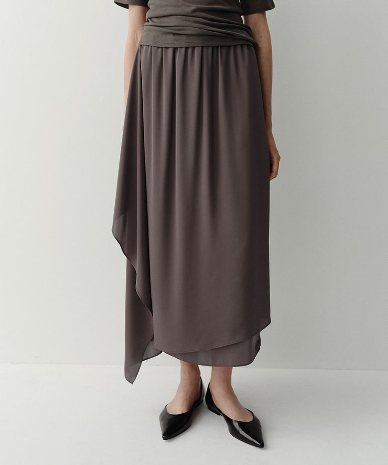 DRAPE WRAP BANDING SKIRT (BROWN)