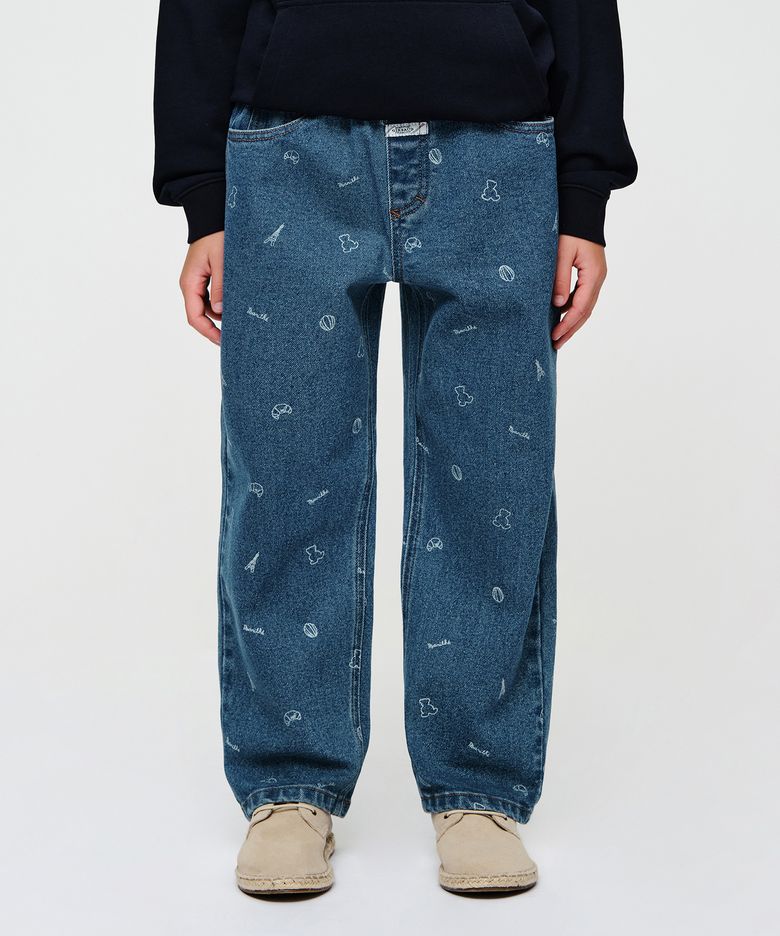 KIDS BEAR ALL-OVER DENIM PANTS blue