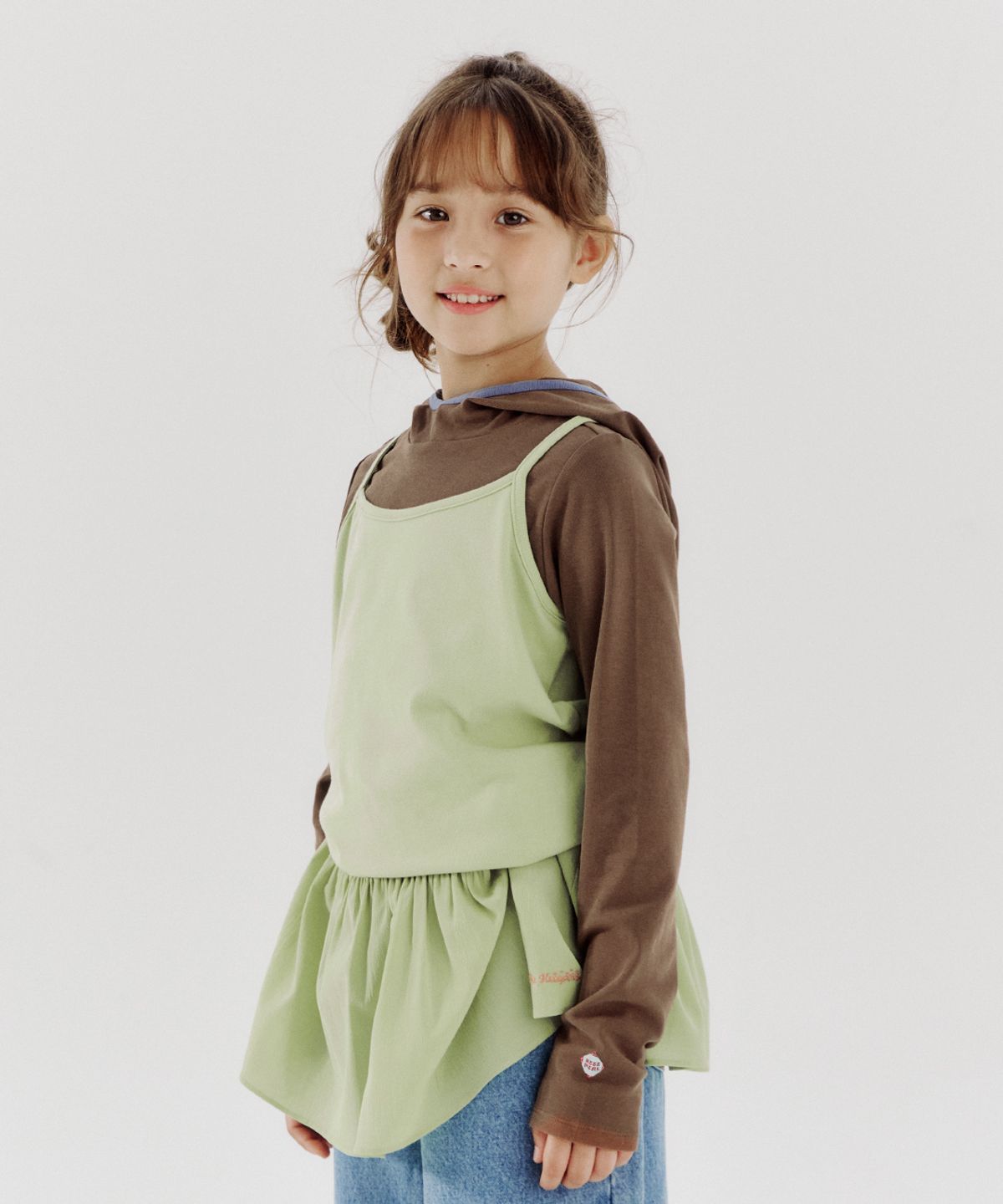 스쿨더키퍼스(SCHLTHEKEEEPERS) 치크 레이어드 원피스 - 라이트그린