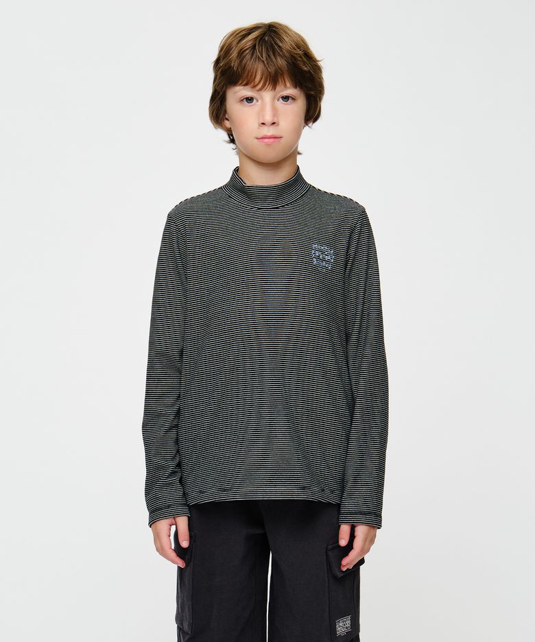 KIDS HALF-NECK STRIPE LONG SLEEVE TEE black