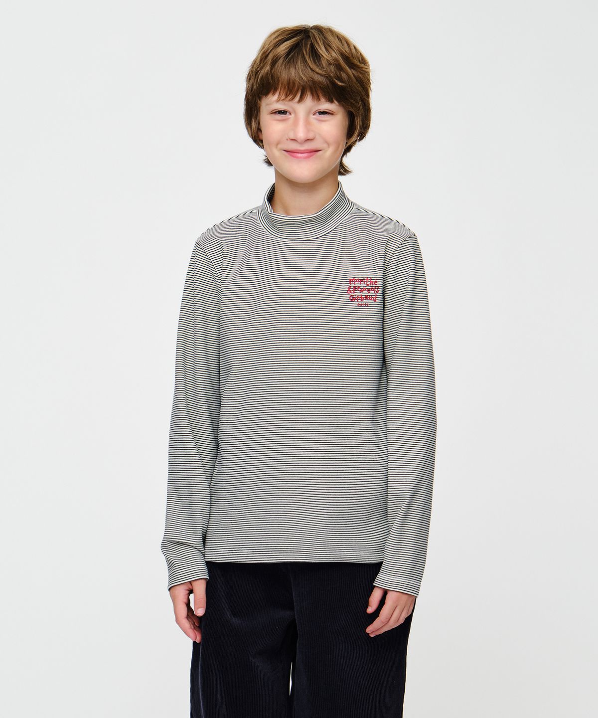 마리떼 키즈(MARITHÉ KIDS) KIDS HALF-NECK STRIPE LONG SLEEVE TEE ivory