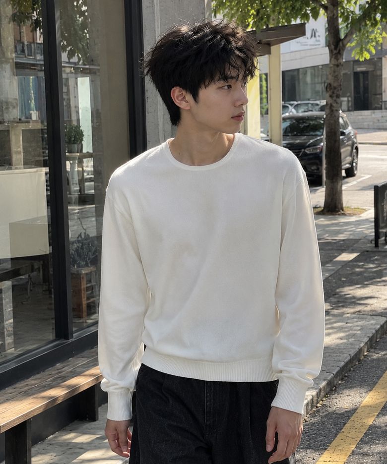 [오정규 PICK] 워셔블 울실크 베이직 라운드 니트_아이보리