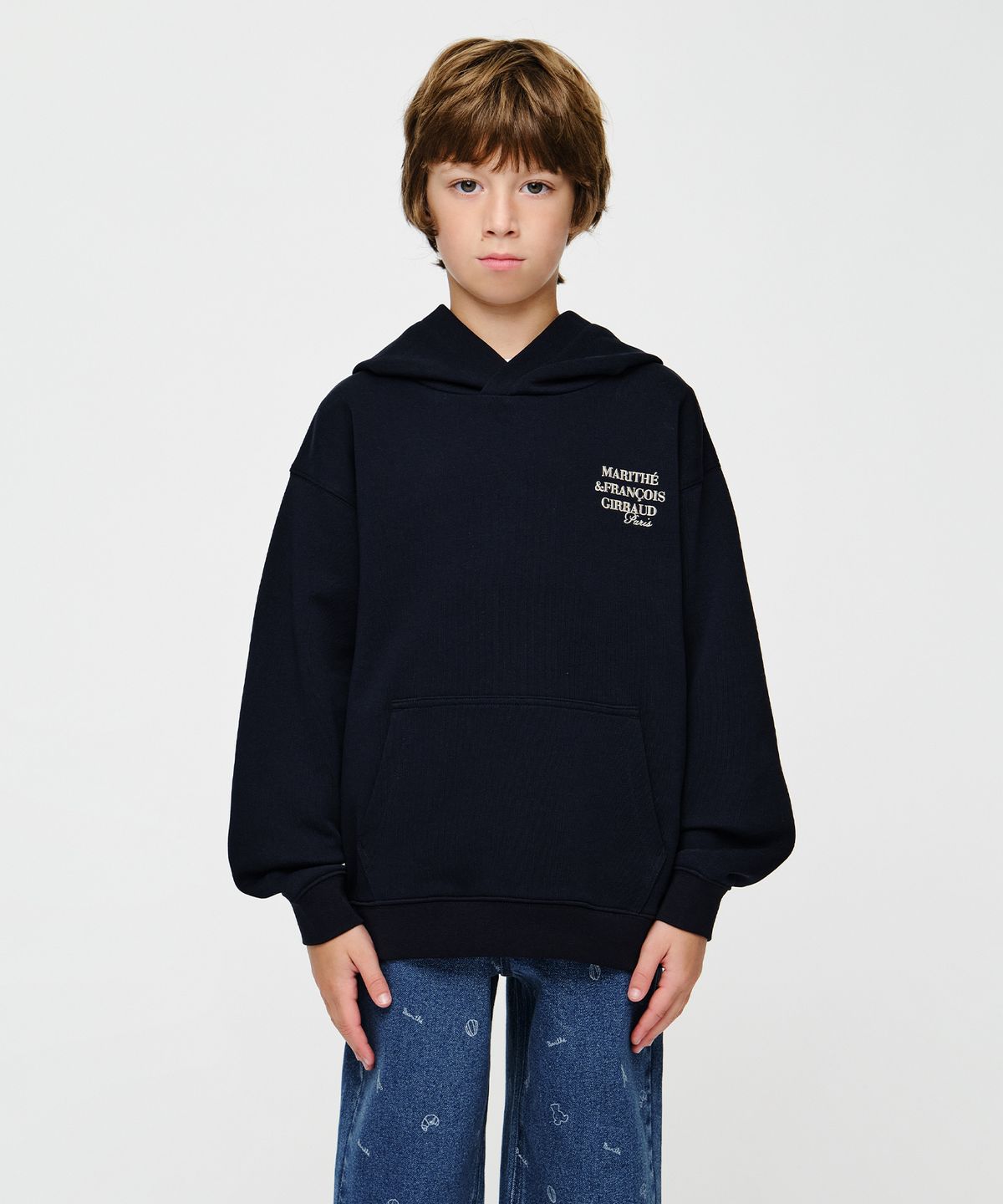마리떼 키즈(MARITHÉ KIDS) KIDS PARISIAN EMBROIDERY REGEN HOODIE navy