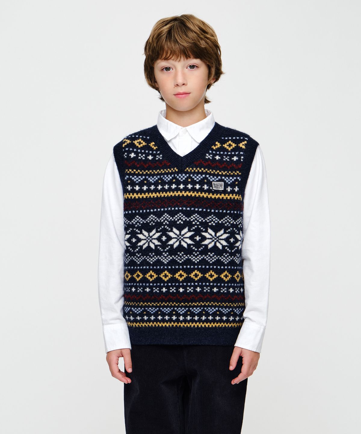 마리떼 키즈(MARITHÉ KIDS) KIDS MICRO CLASSIC LOGO NORDIC KNIT VEST navy