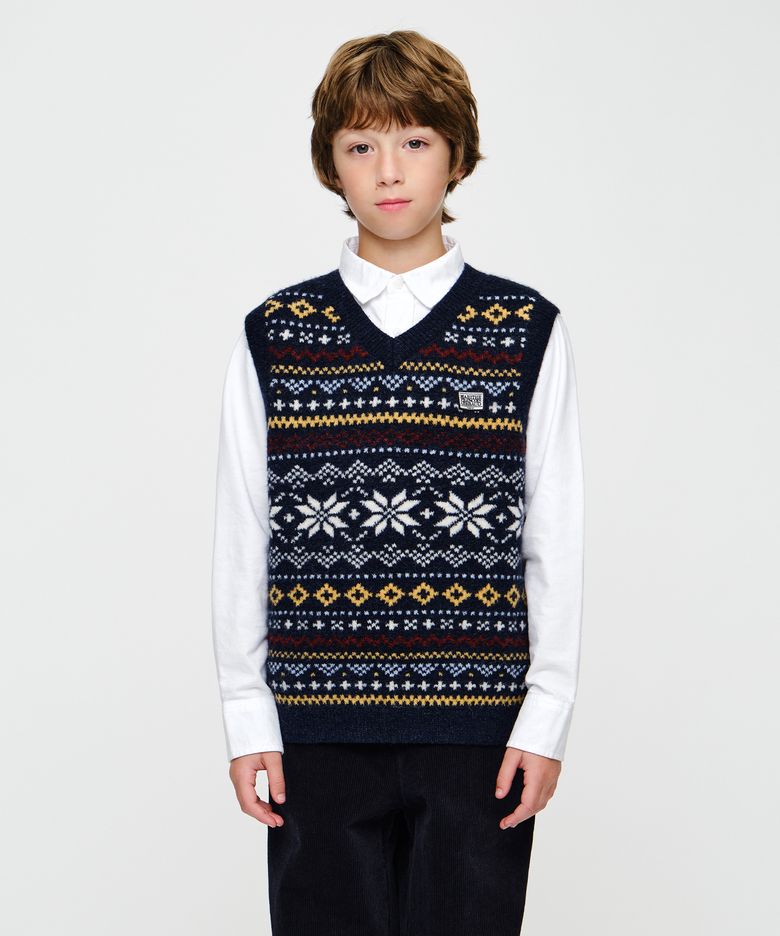 KIDS MICRO CLASSIC LOGO NORDIC KNIT VEST navy