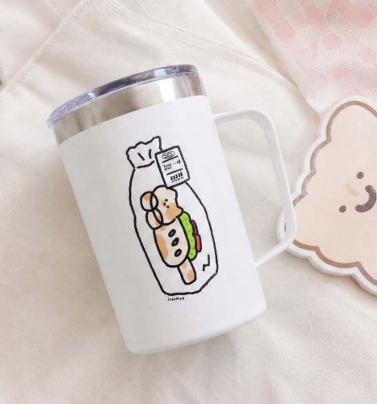이레케이스앤굿즈(IRECASEGOODS) 샌드위치냥이 스텐 머그 아이보리 (450ML)