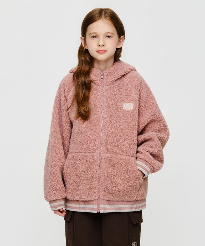 KIDS CLASSIC LOGO HOODED FLEECE JACKET pink