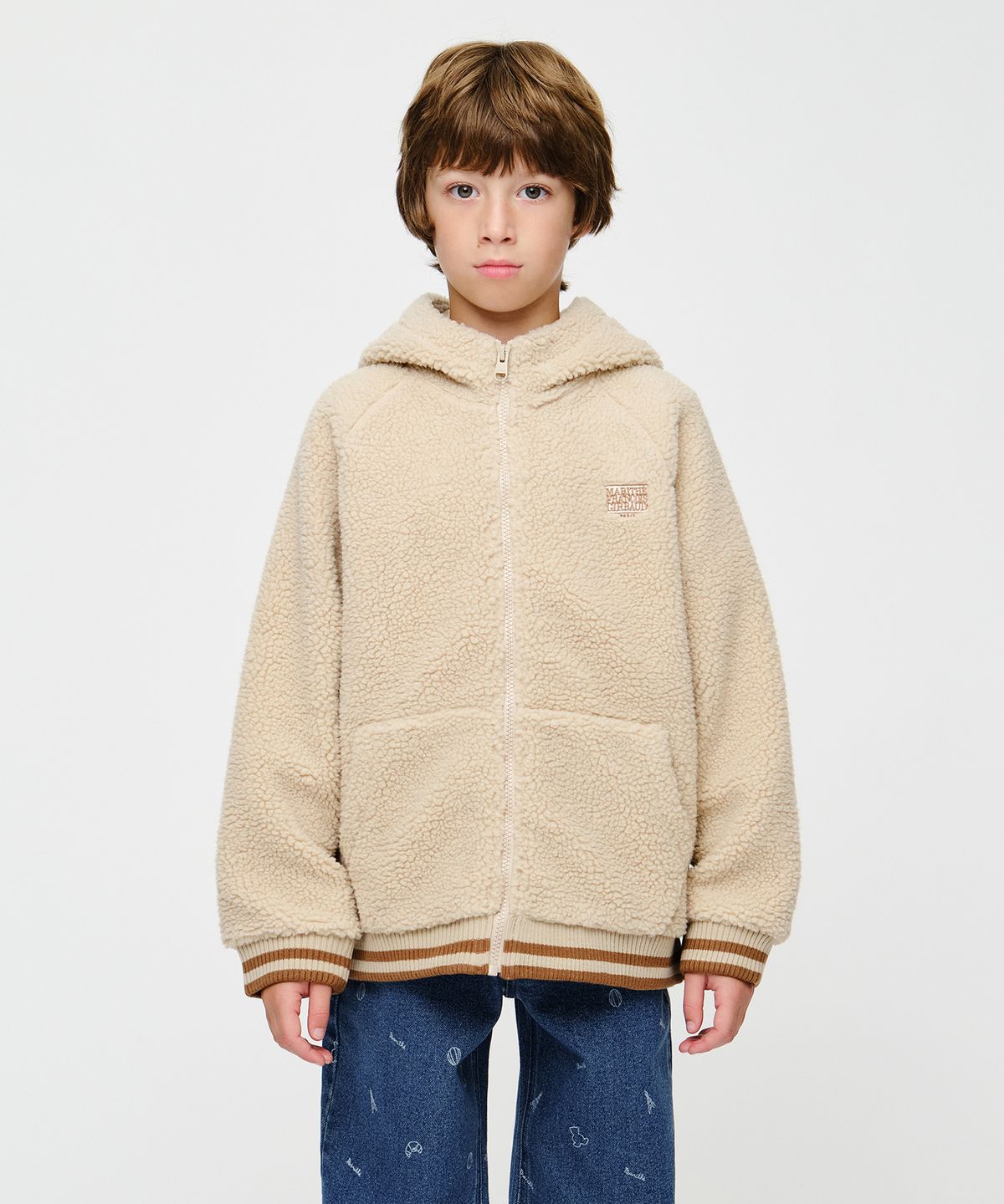 마리떼 키즈(MARITHÉ KIDS) KIDS CLASSIC LOGO HOODED FLEECE JACKET light beige