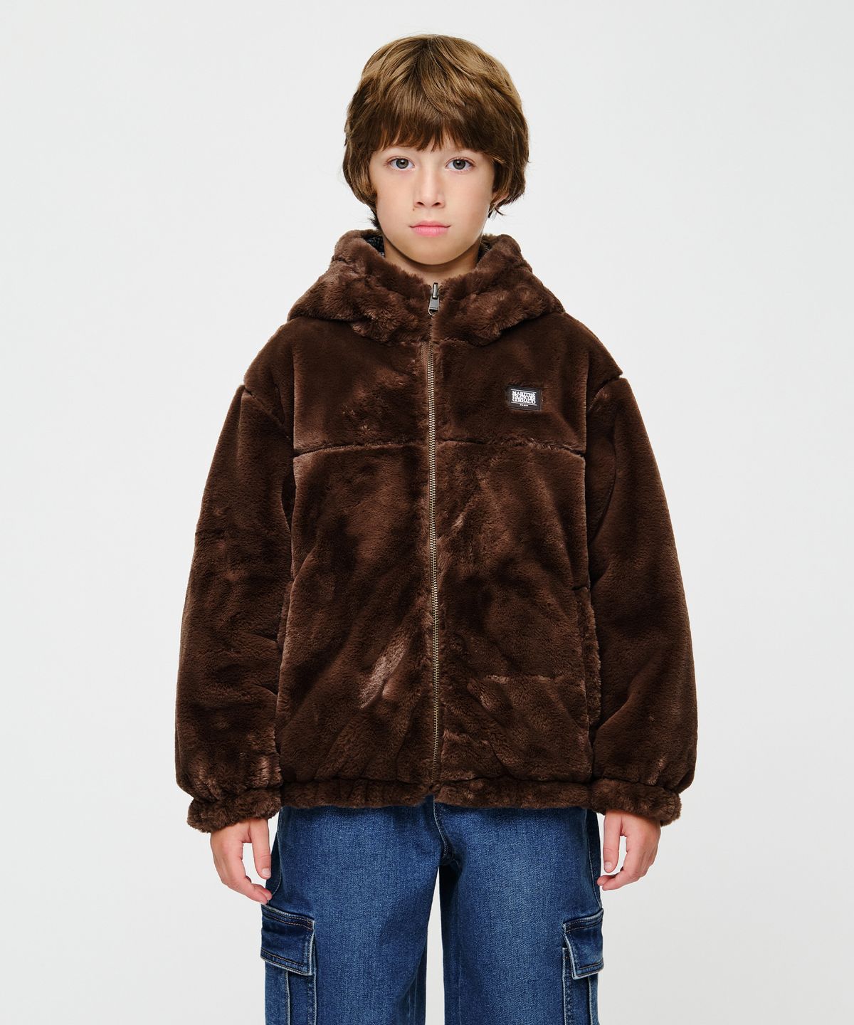 마리떼 키즈(MARITHÉ KIDS) KIDS CLASSIC LOGO REVERSIBLE FUR JACKET brown