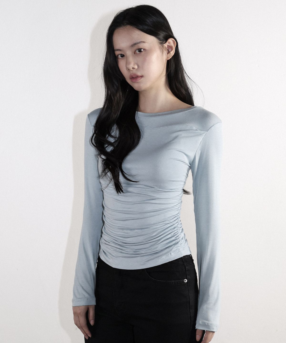 매고렌 서울(MAGORENSEOUL) 레이어드 드레이프 롱슬리브 쿨그레이