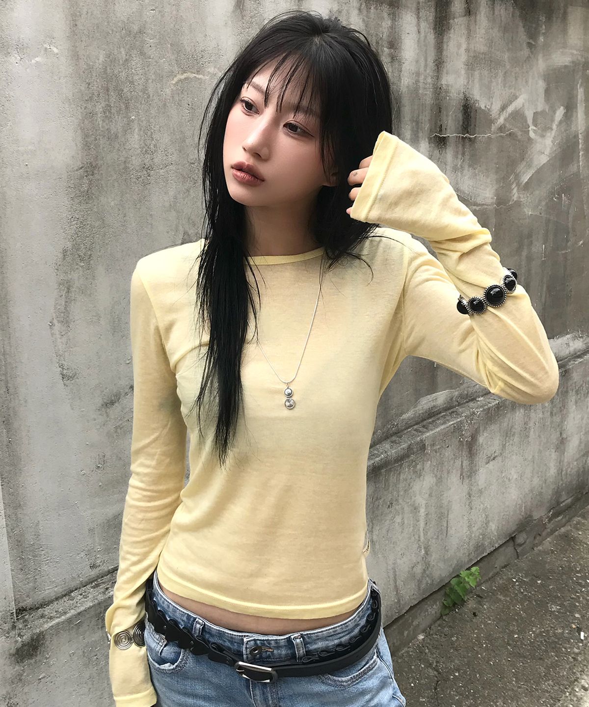 라티젠(LARTIGENT) L23 SLIM TENCEL T-SHIRT(YELLOW)