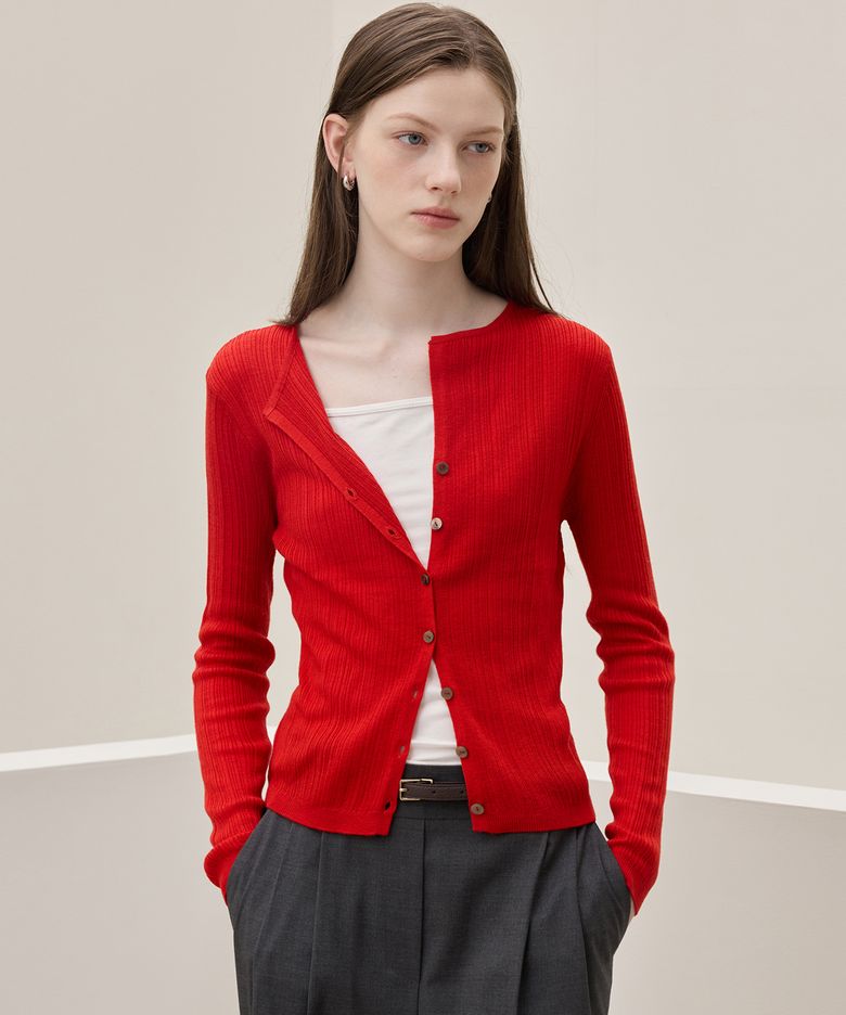 Soft Slim Rib Cardigan_Iconic Rose
