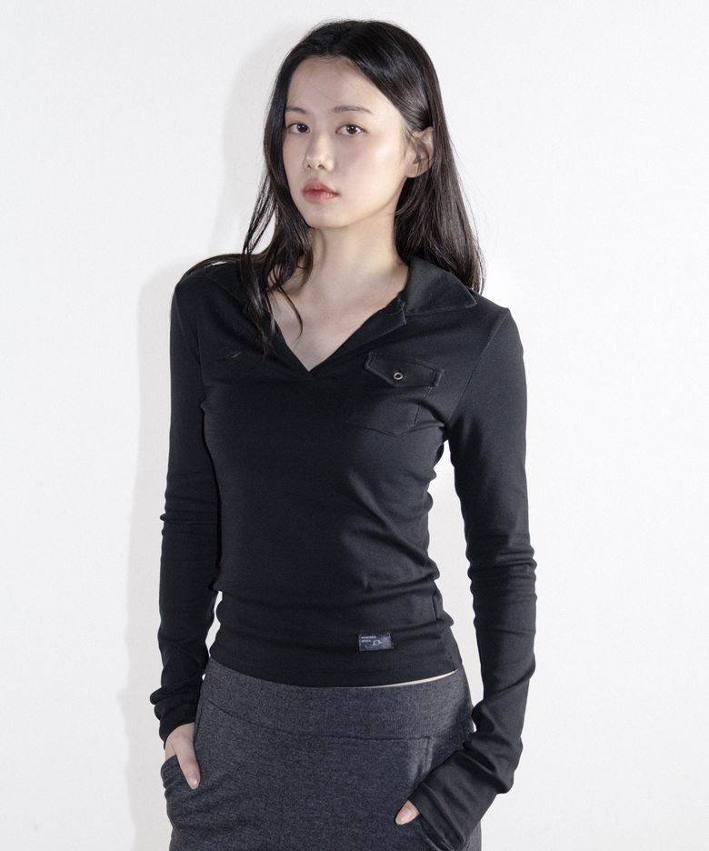 포켓 카라 롱슬리브 블랙