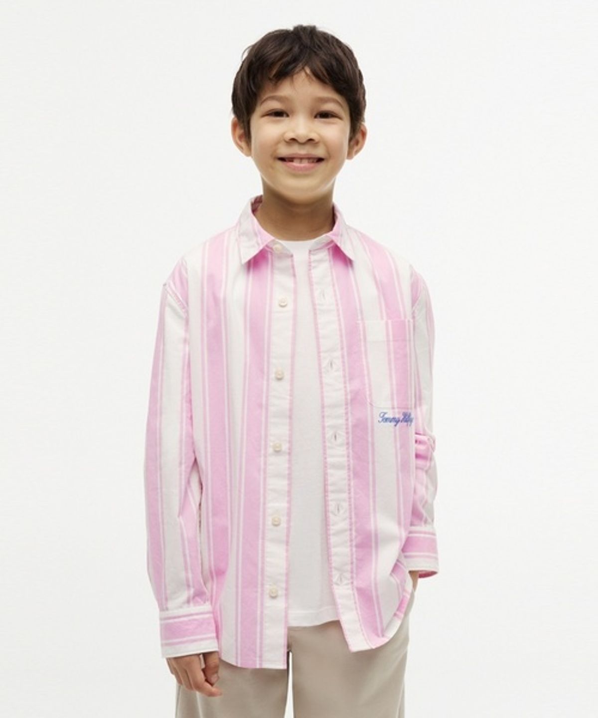 타미힐피거 키즈(TOMMY HILFIGER KIDS) 포플린 그래픽 스트라이프 셔츠