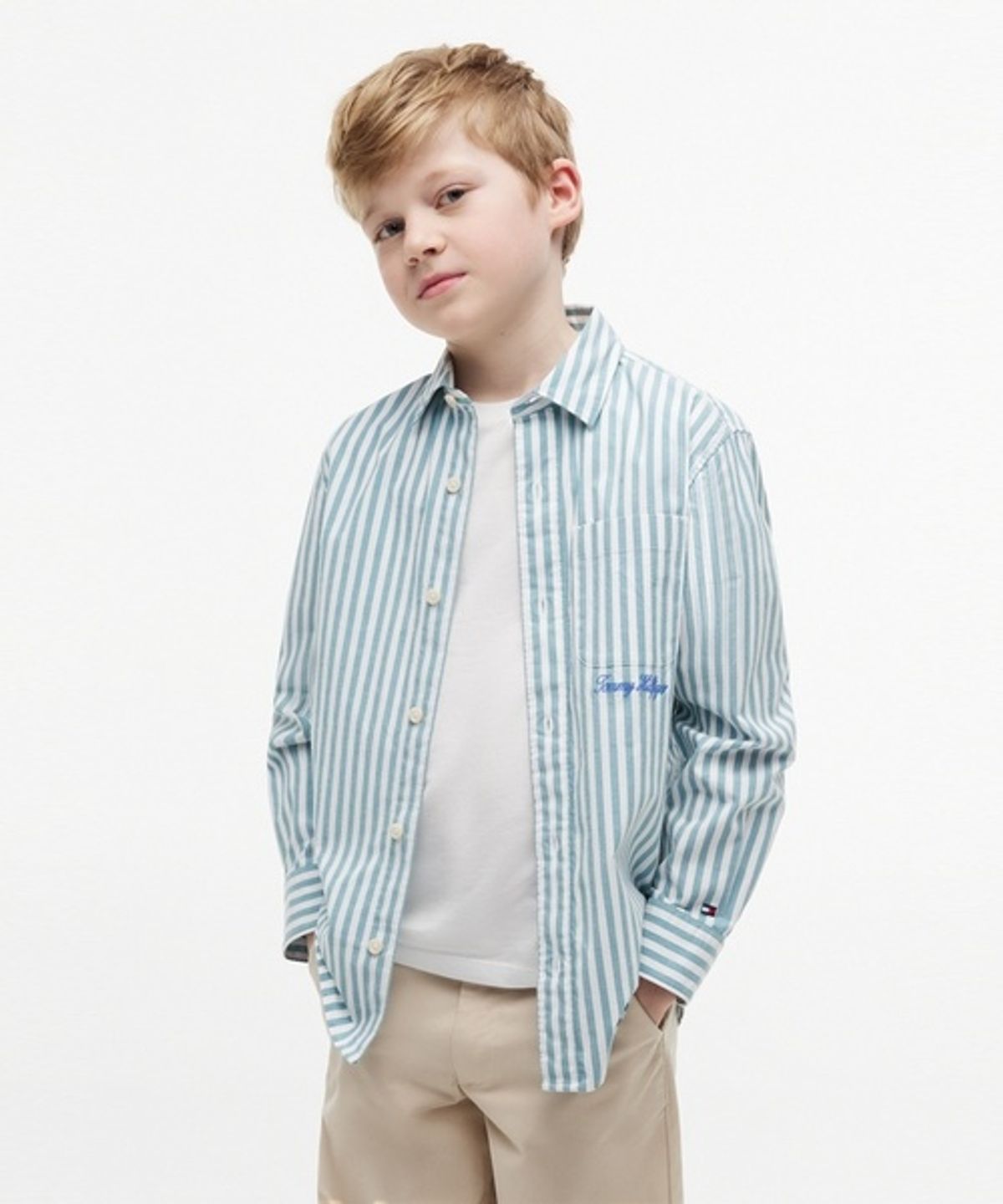 타미힐피거 키즈(TOMMY HILFIGER KIDS) 포플린 그래픽 스트라이프 셔츠