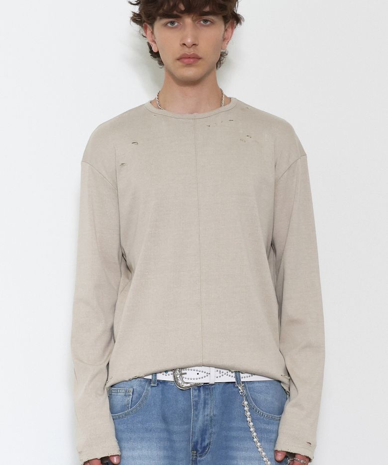 빈티지 데미지 레터링 롱슬리브 BEIGE