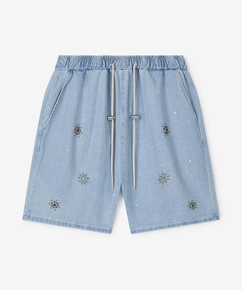 Atelier Jeweled Painted Denim Shorts (LIGHT BLUE)