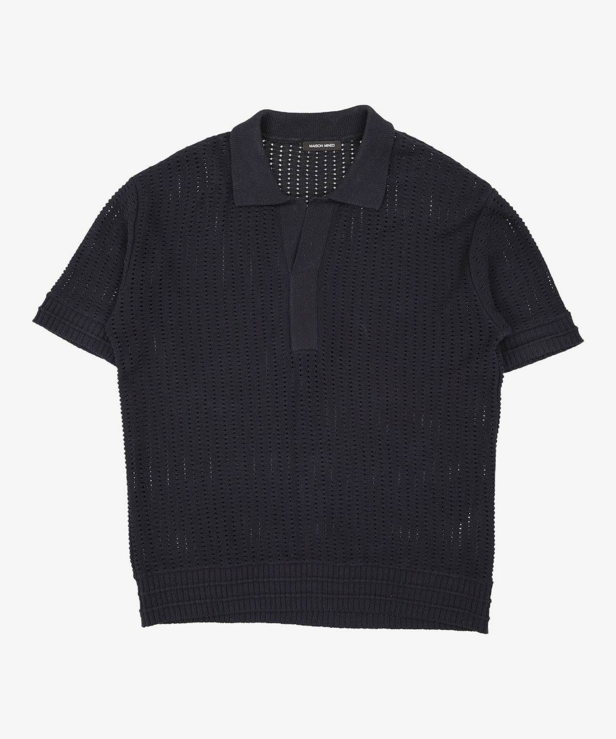메종미네드(MAISON MINED) SAINT BLACK KNIT HALF SHIRTS L