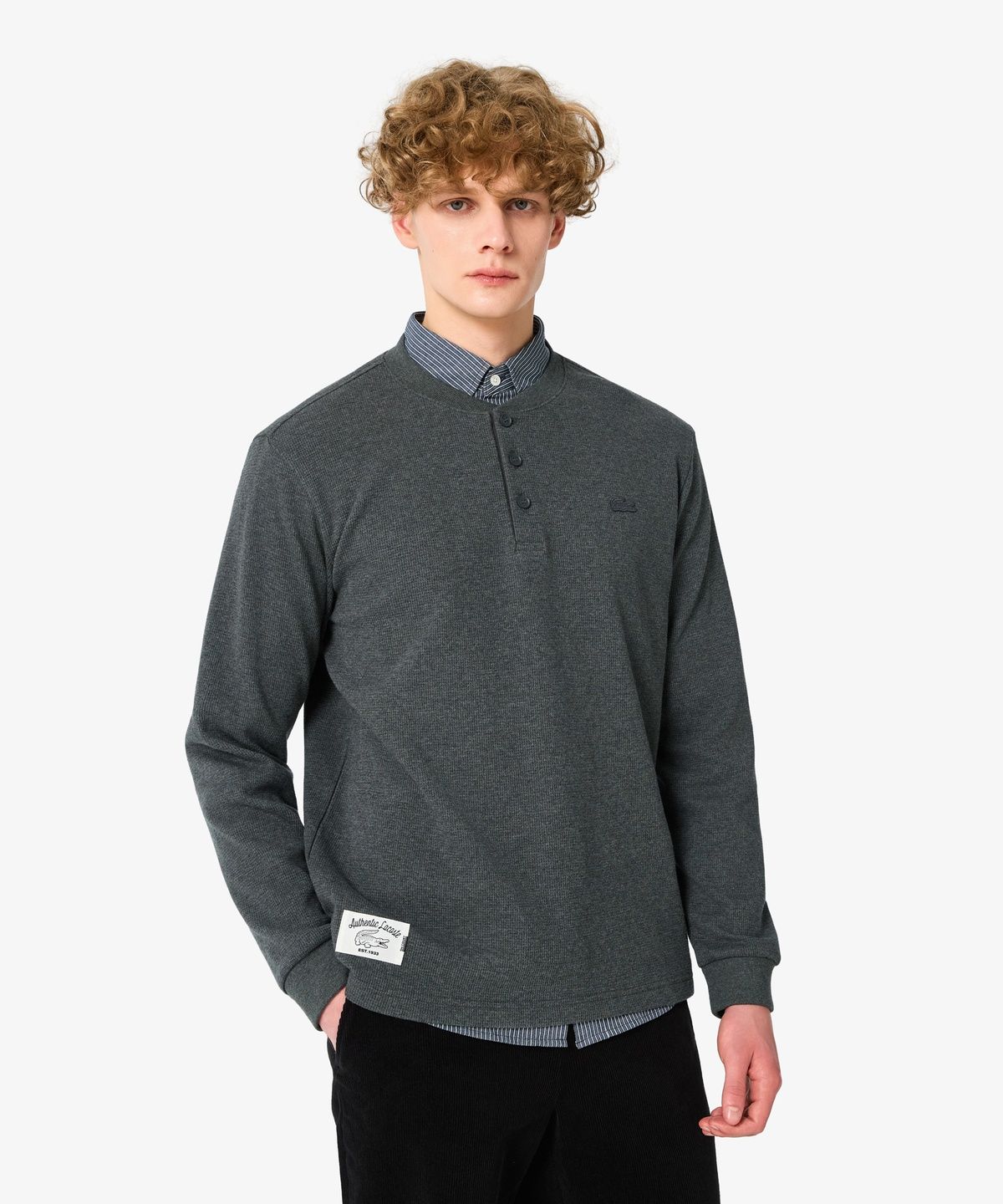 라코스테(LACOSTE) 남성 와플 헨리넥 긴팔 티셔츠 TH093E-56N UWC