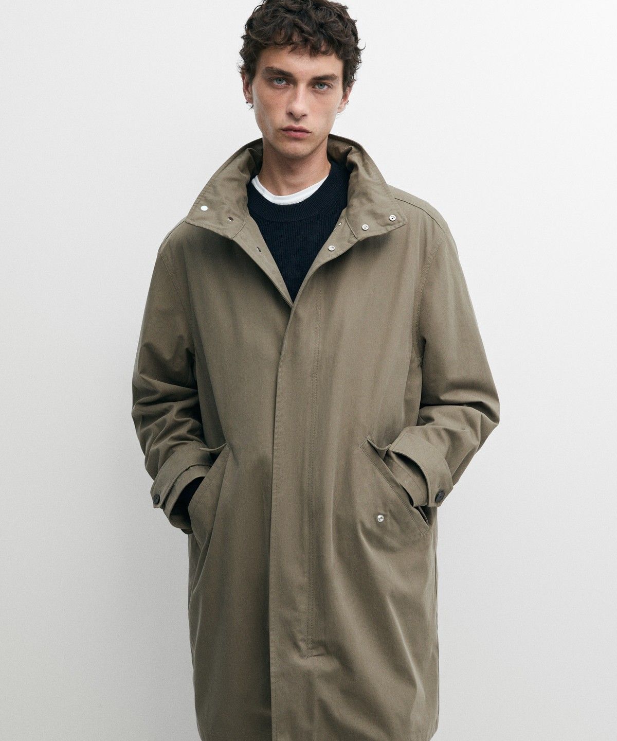 마시모두띠(MASSIMO DUTTI) 100% 코튼 터틀넥 롱 파카