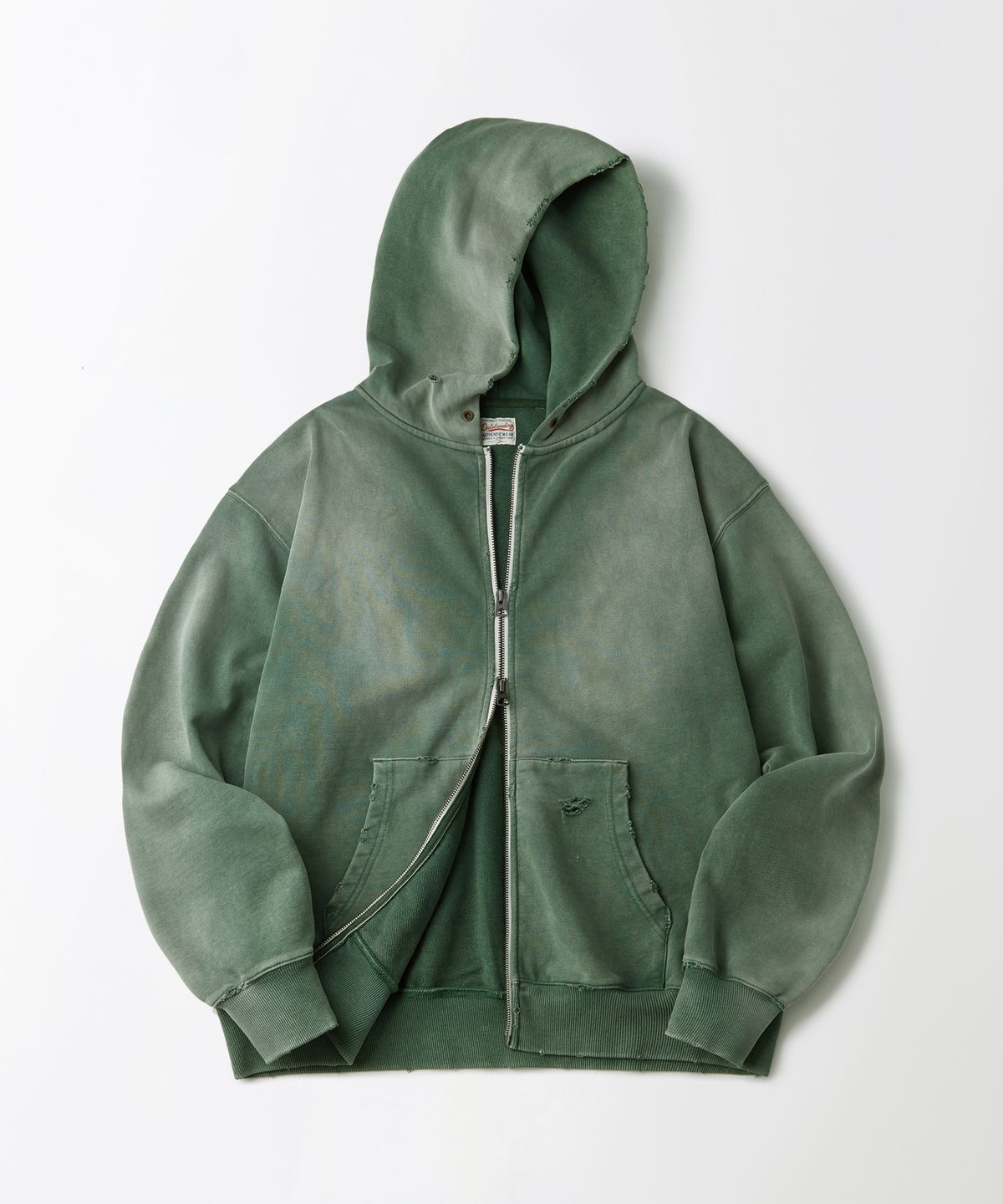 아웃스탠딩(OUTSTANDING) VINTAGE WASHING HOOD ZIP SWEAT_VINTAGE GREEN