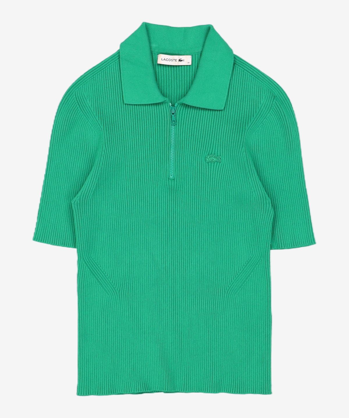 라코스테(LACOSTE) 여성 립조직 심리스 하프 짚업 반팔 폴로 스웨터 [화이트] 38