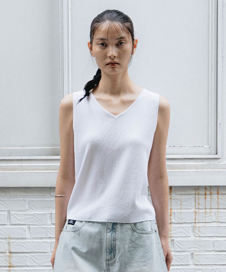 린넨 브이넥 니트탑_WHITE