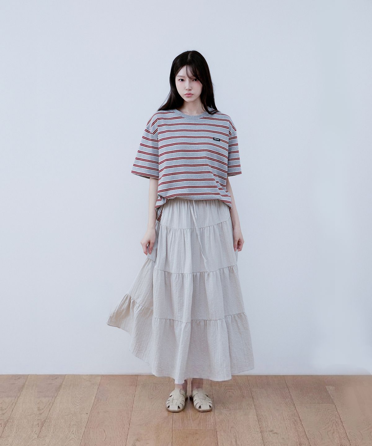 샵아라(SHOP,ARA) 아라 코튼 티어드 롱스커트 캉캉치마_그레이
