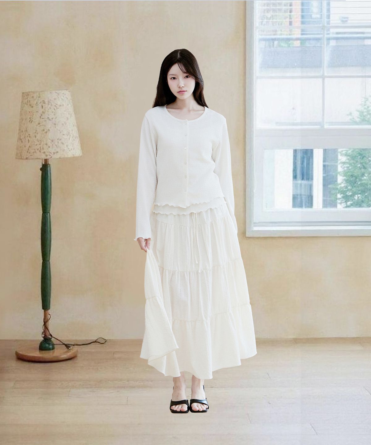 샵아라(SHOP,ARA) 아라 코튼 티어드 롱스커트 캉캉치마_크림