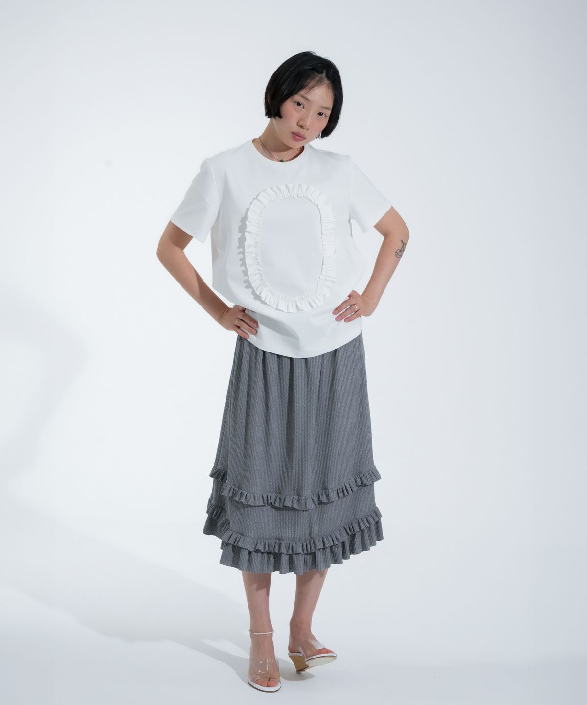 오수(OSU) OSU Ruffle Banding Skirt, gray