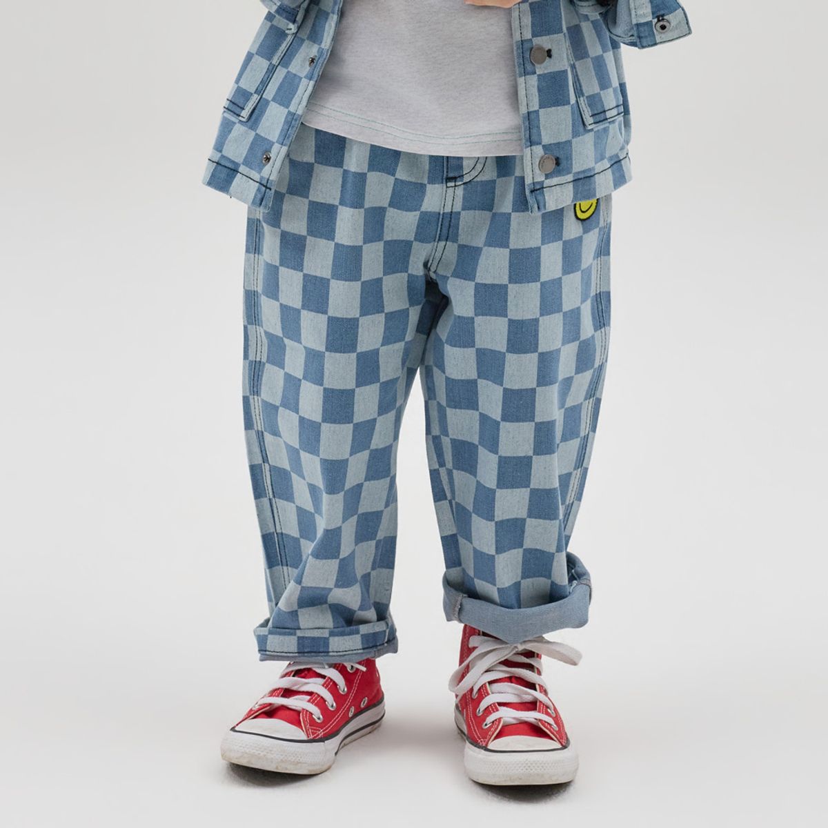 래핑차일드(LAUGHINGCHILD) 체커보드 배기 데님팬츠 (86A19-401-36)