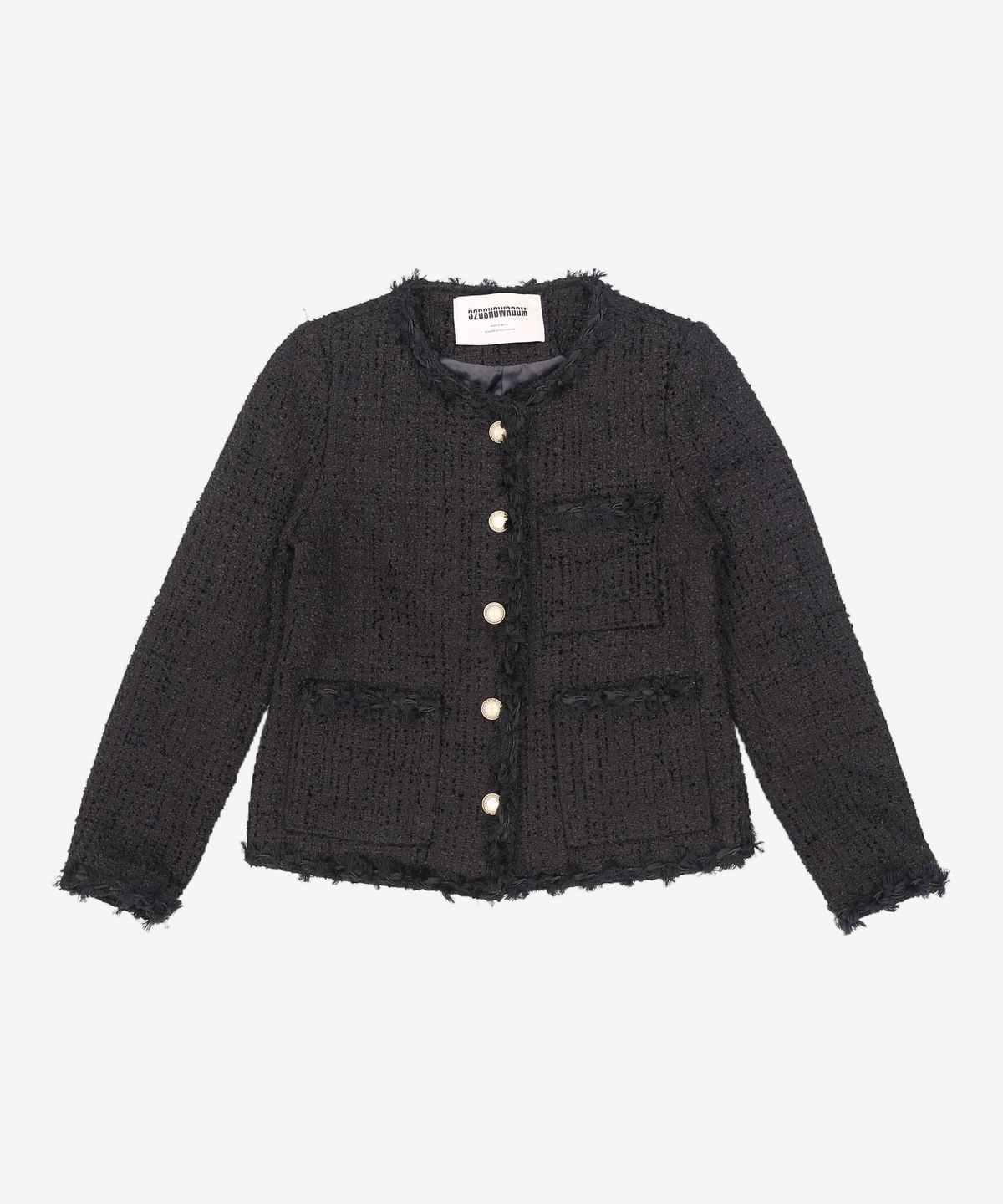 320쇼룸(320SHOWROOM) No Collar Round Trimming Jennie Tweed Jacket Black FREE