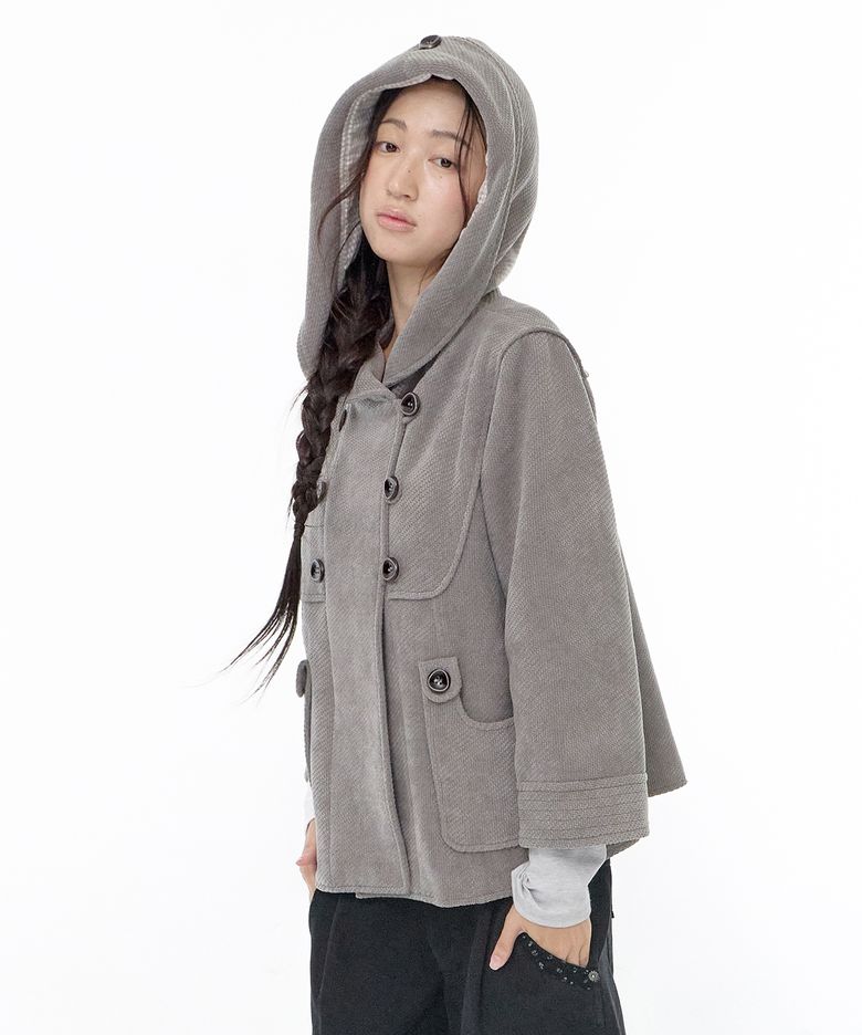 후드 더블 버튼 카프리 자켓 (그레이)