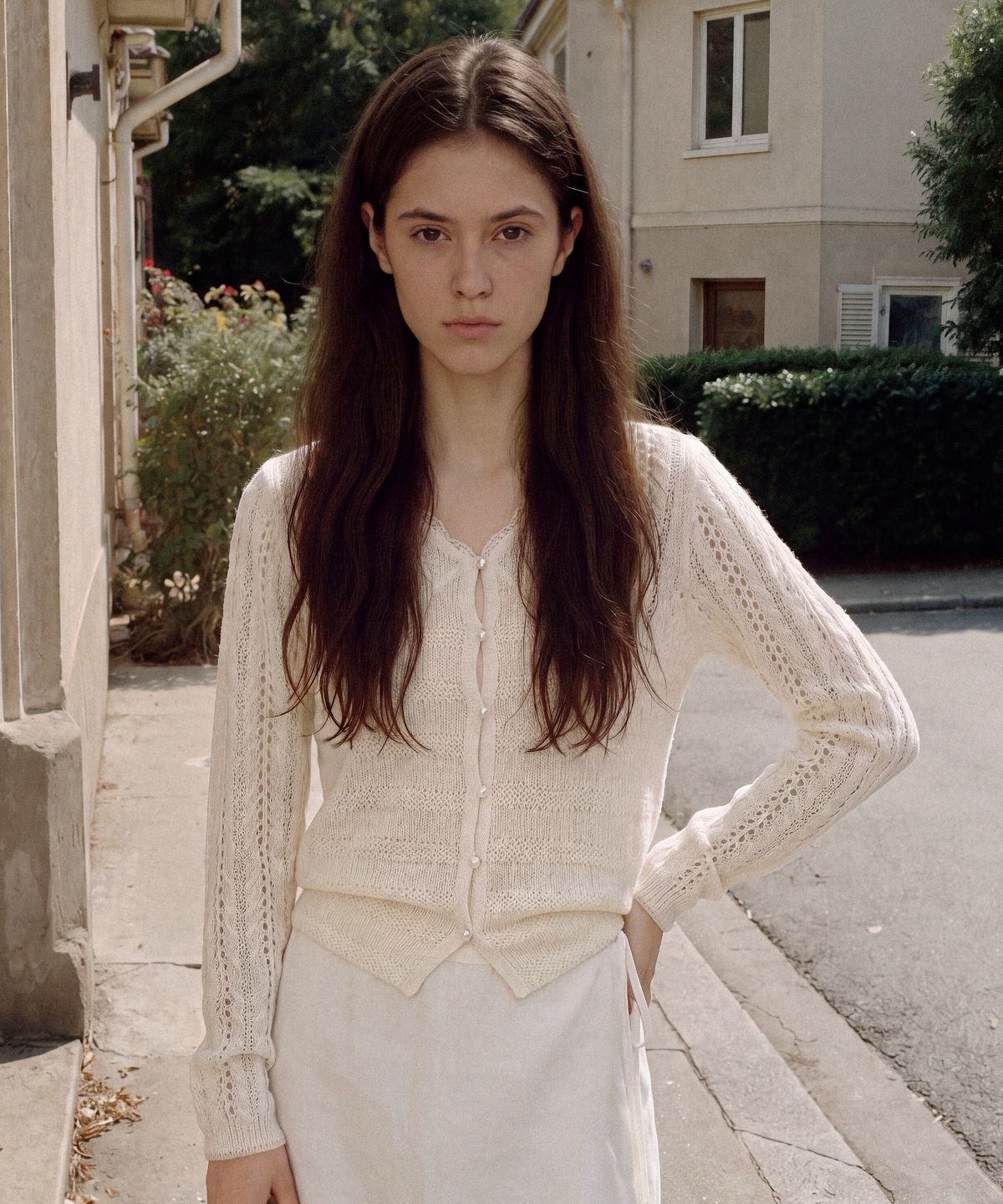 폴뉴아(FOLNUA) HAIRY CABLE CARDIGAN (IVORY)
