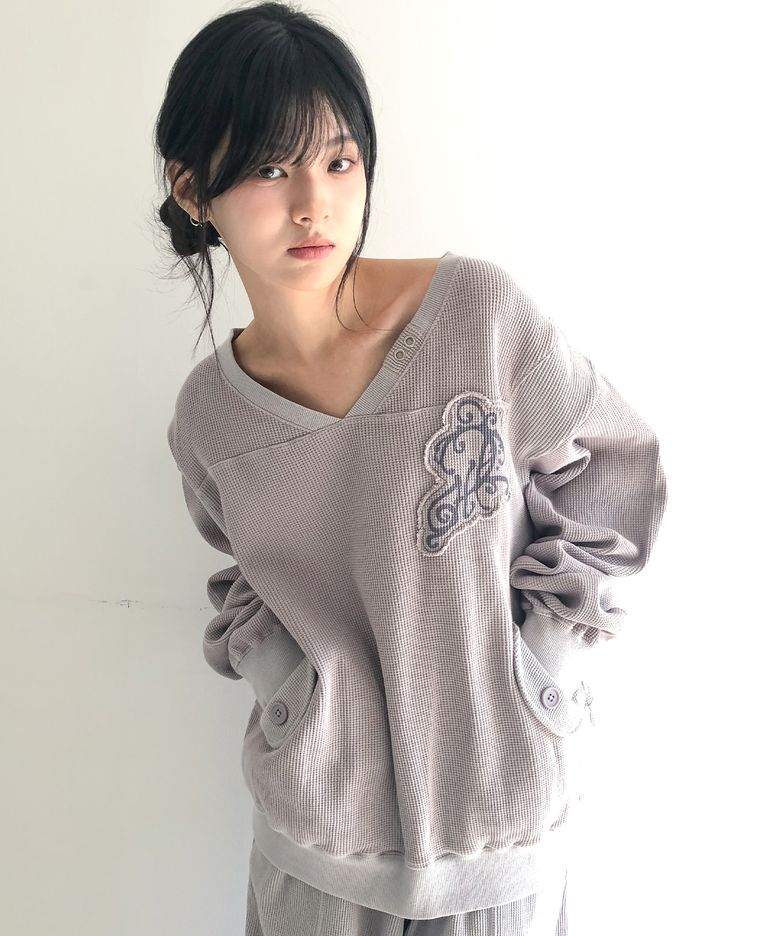 와플 투 톤 스웻셔츠 (핑크 그레이)