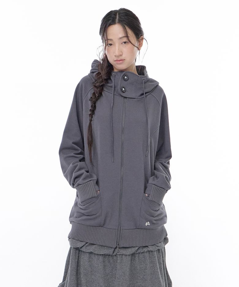 하이넥 루즈 후드집업 (차콜)