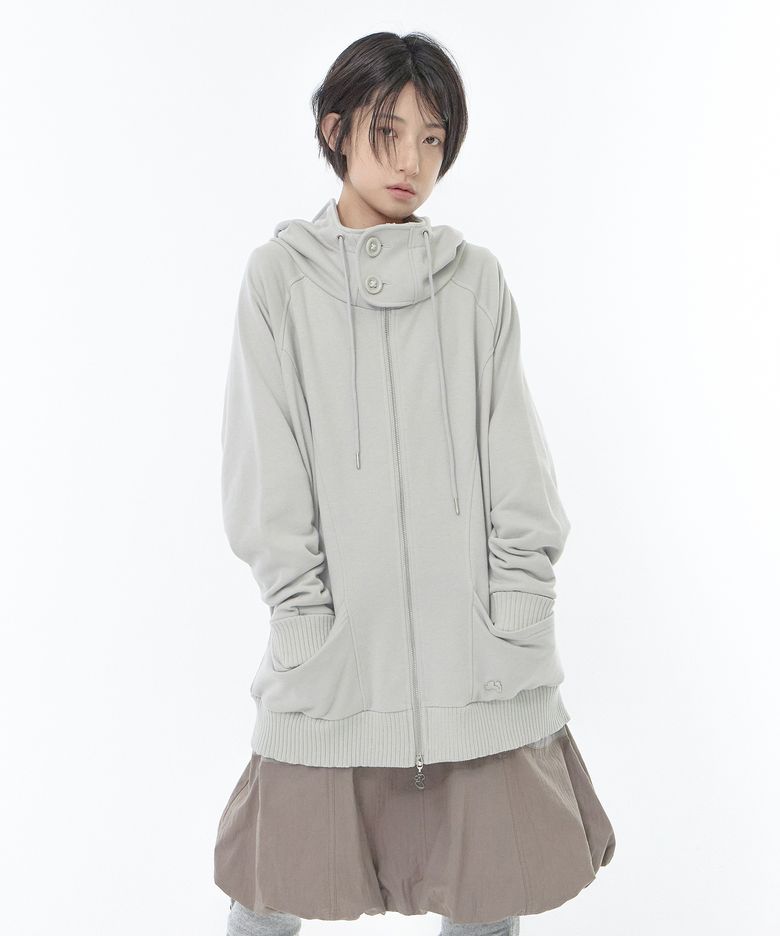 하이넥 루즈 후드집업 (그레이시 블루)