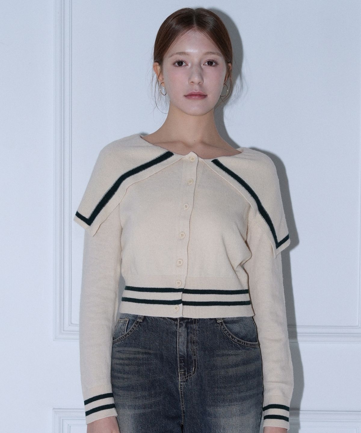 블레티(VLETI) Wool Calla Slim Knit Cardigan (Cream)