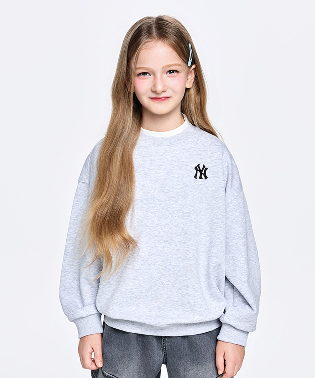 엠엘비 키즈(MLB KIDS) 스포티브 베이직 스몰로고 맨투맨 NY (L.Melange Grey)