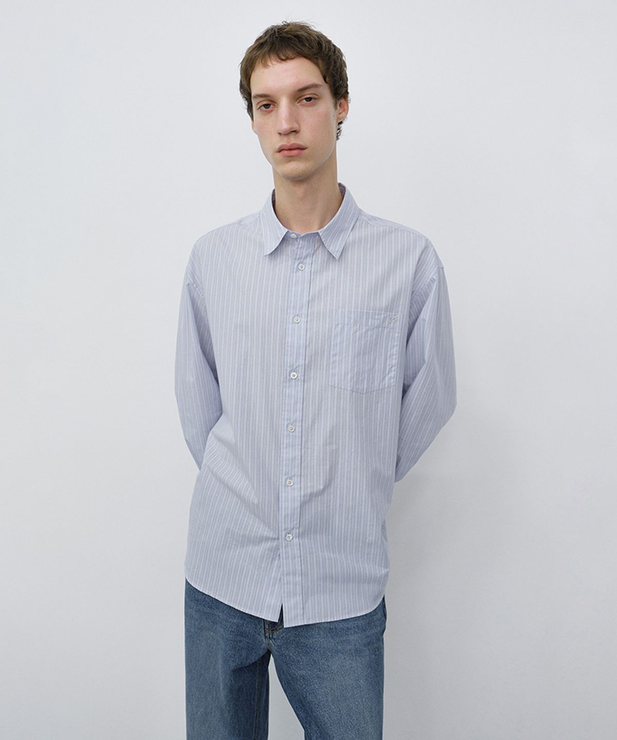 던스트 포 맨(DUNST FOR MEN) UNISEX INFORMAL SHIRT_UDSH6C102_SOFT BLUE/GREY STRIPE